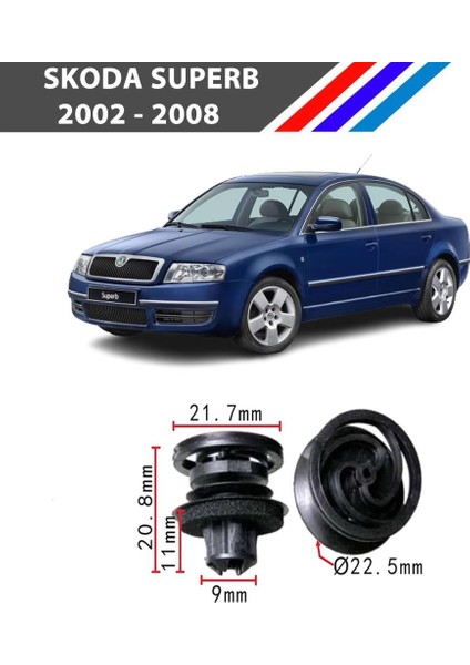 Nvr Skoda Suberb Kapı Döşeme Klipsi 25 Adetli Paket 2002 - 2008 3B0868243