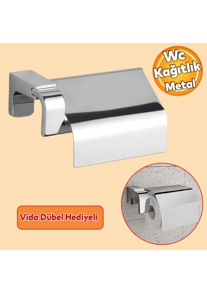 Tuvalet Kağıtlık Aparat Wc Kağıt Standı Kapaklı Paslanmaz Metal Sağlam Kaliteli Krom