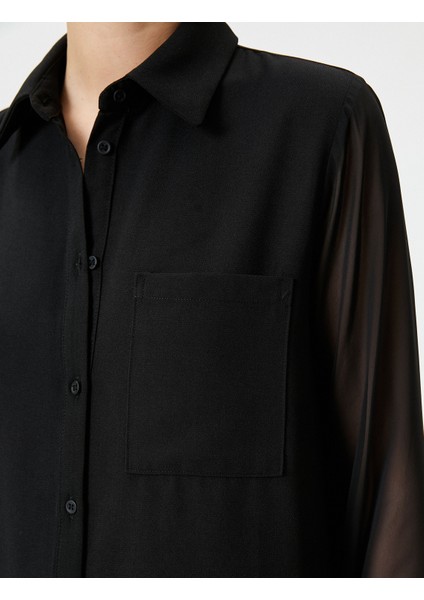 Şifon Gömlek Elbise Midi Düğmeli Cep Detaylı Uzun Kollu indirimleri