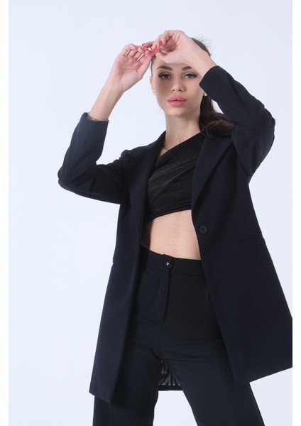 Lacivert Zebra Astar Detaylı Krep Blazer Ceket 01051201.02