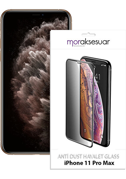 Apple iPhone 11 Pro Max Anti-Dust Privacy Hayalet Temperli Ekran Koruyucu Siyah