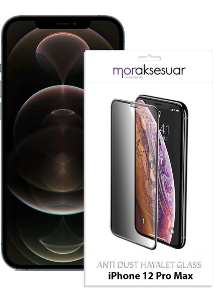 Apple iPhone 12 Pro Max Anti-Dust Privacy Hayalet Temperli Ekran Koruyucu Siyah