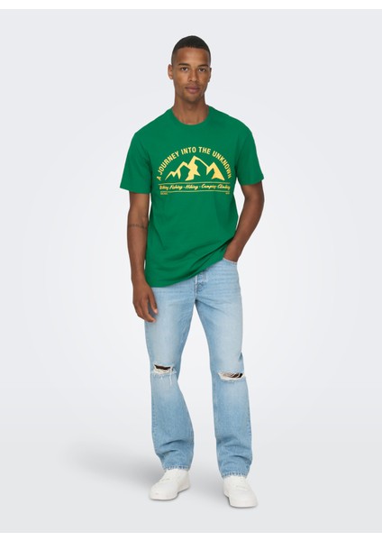 O Yaka Baskılı Yeşil Erkek T-Shirt Onsasher Reg Ss Tee