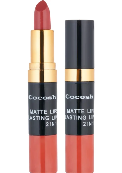 Cocosh She Smile Matte Lipstick & Lipgloss Ruj 2in1 08 Brick, Mat-Islak Deneyim Bir Arada, Yoğun Pigmentasyon