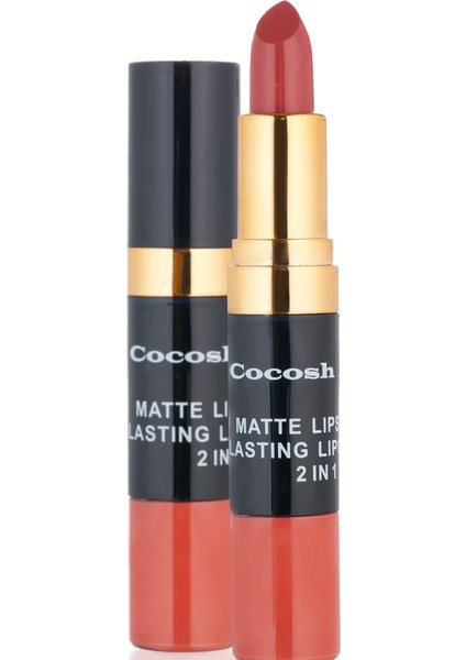 Cocosh She Smile Matte Lipstick & Lipgloss Ruj 2in1 08 Brick, Mat-Islak Deneyim Bir Arada, Yoğun Pigmentasyon