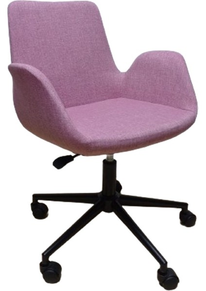 Büro Koltuğu Ofis Sandalyesi Pembe Renk Keten Kumaş Metal Ayaklı
