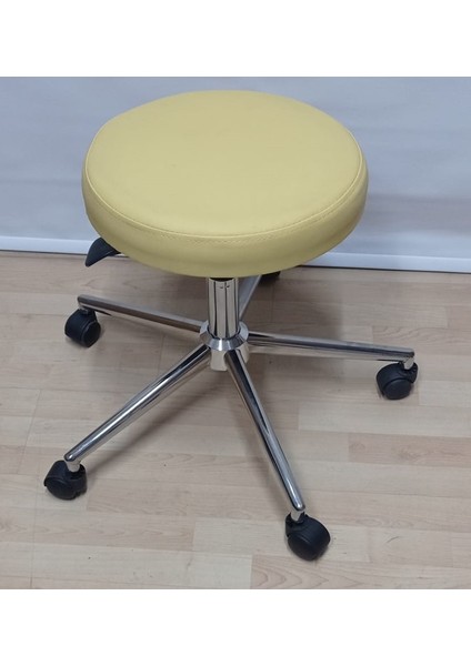 Krom Yıldız Ayaklı Hekim Taburesi Sarı Outdoor Kumaş