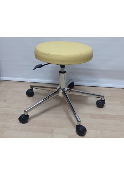 Krom Yıldız Ayaklı Hekim Taburesi Sarı Outdoor Kumaş