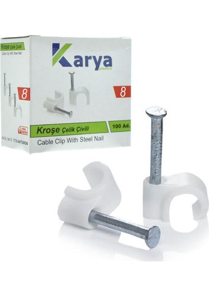 Karya 8 Numara Çelik Çivili 25 mm Kroşe (100LÜ POŞET)(4X16 Antigron Kablolar Için)