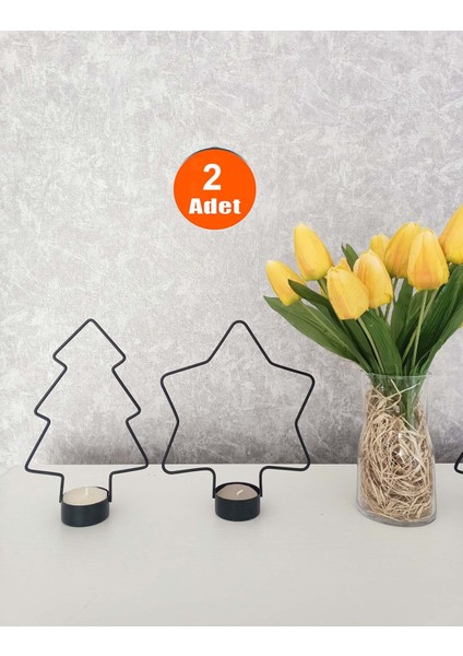 Siyah Yıldız, Siyah Çam, Mumluk, Ev Mumluk, Dekoratif Mumluk, Tealight Mumluk, Yılbaşı Süsü