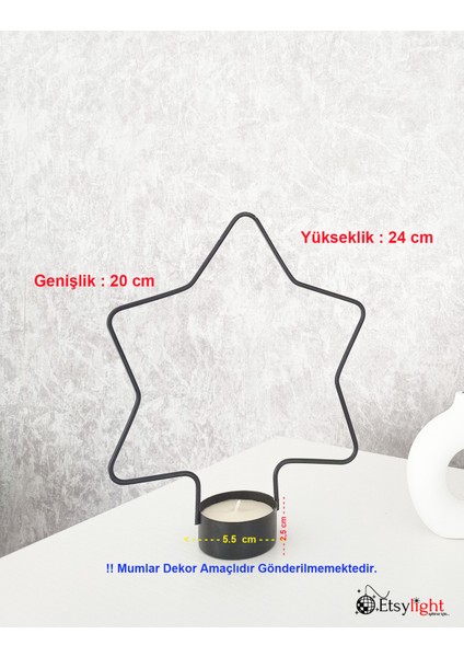 Siyah Yıldız, Siyah Çam, Mumluk, Ev Mumluk, Dekoratif Mumluk, Tealight Mumluk, Yılbaşı Süsü indirimleri