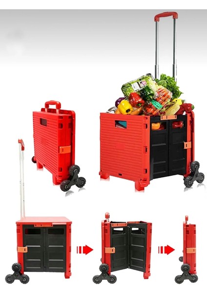Katlanır 55LT Merdiven Çıkabilen Portatif Çok Fonksiyonlu Yük Paket Taşıma Pazar El Arabası