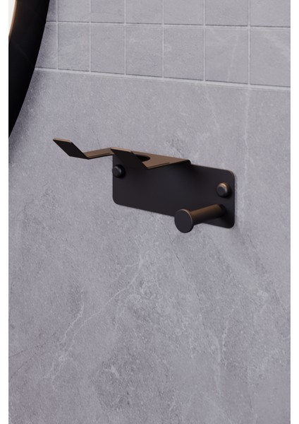 Paslanmaz Çelik Siyah Fön Makinesi Askısı,saç Kurutma Makinesi Tutacağı, Yapışkanlı & Vidalı Çift modelleri