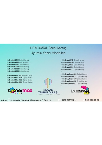 Envy Pro 6452 Orjinal Kartuş / Hp 305XL Avantaj Paket Siyah ve Renkli Kartuş