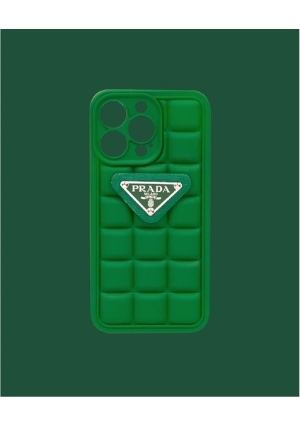 Mat Yeşil Kabartmalı Silikon Telefon Kılıfı - DK046 - iPhone 13