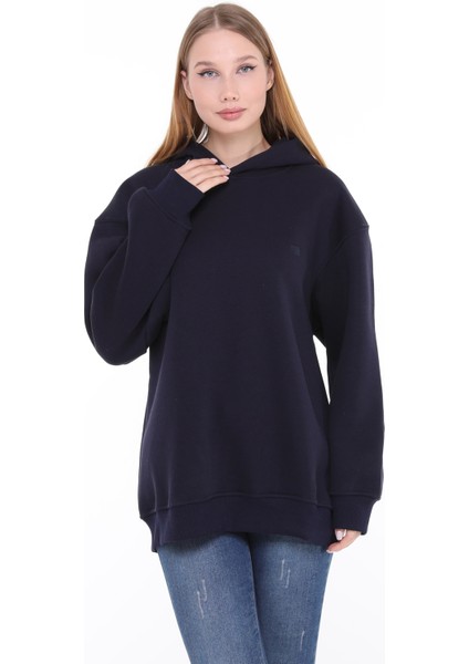 Pamuklu Kapüşonlu 3 Iplik Şardonlu Kalın Oversize Sweatshirt