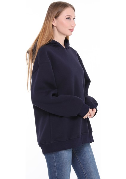 Pamuklu Kapüşonlu 3 Iplik Şardonlu Kalın Oversize Sweatshirt
