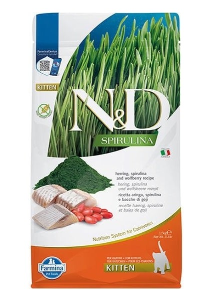 Nd Spirulina Ringa Balıklı ve Kurt Üzümlü Tahılsız Yavru Kedi Maması 1.5 kg