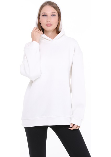 Pamuklu Kapüşonlu 3 Iplik Şardonlu Kalın Oversize Sweatshirt