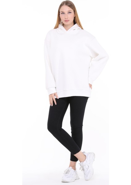 Pamuklu Kapüşonlu 3 Iplik Şardonlu Kalın Oversize Sweatshirt