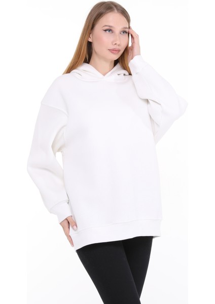 Pamuklu Kapüşonlu 3 Iplik Şardonlu Kalın Oversize Sweatshirt