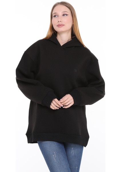 Pamuklu Kapüşonlu 3 Iplik Şardonlu Kalın Oversize Sweatshirt