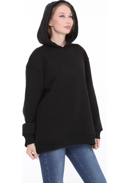 Pamuklu Kapüşonlu 3 Iplik Şardonlu Kalın Oversize Sweatshirt