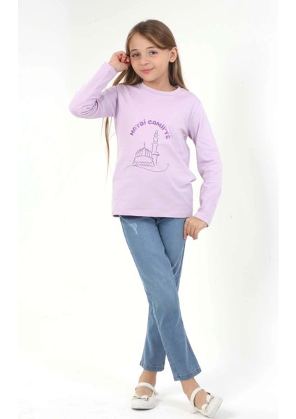 Kız Çocuk Uzun Kollu Tişört Islami Cami Baskılı modelleri