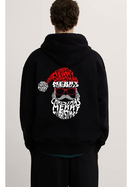 2024 New Year Ön Arka Baskılı Siyah Unisex Hoodie