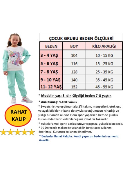 Kız Çocuk Eşofman Takımı Alt Üst Şardonlu 3 Iplik % 100 Pamuk Kışlık Kalın