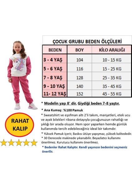 Kız Çocuk Eşofman Takımı Alt Üst Şardonlu 3 Iplik Pamuk Kışlık Kalın
