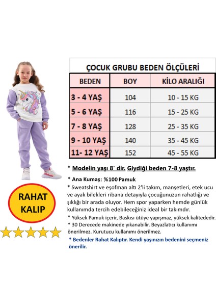Kız Çocuk Eşofman Takımı Alt Üst Şardonlu 3 Iplik Pamuk Kışlık Kalın