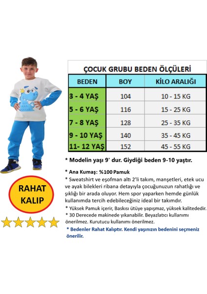 Erkek Çocuk Eşofman Takımı Alt Üst Şardonlu 3 Iplik Pamuk Kışlık Kalın