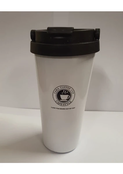 Grossberg Coffee Çift Katman Çelik Kişisel Mug 500 ml Beyaz