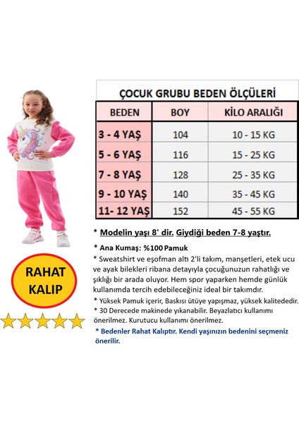 Kız Çocuk Eşofman Takımı Alt Üst Şardonlu 3 Iplik Pamuk Kışlık Kalın