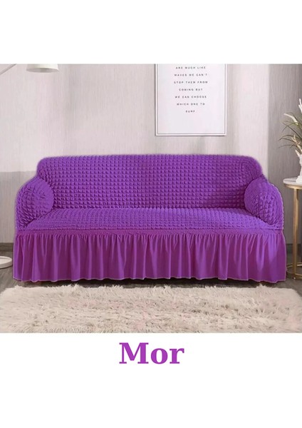 Bürümcük Lastikli Kanepe Örtüsü Likralı Koltuk Örtüsü 3'lü Burumcuk Çekyat Örtüsü 3 Kişilik