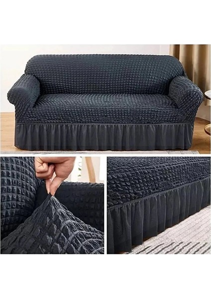 Bürümcük Lastikli Kanepe Örtüsü Likralı Koltuk Örtüsü 3'lü Burumcuk Çekyat Örtüsü 3 Kişilik