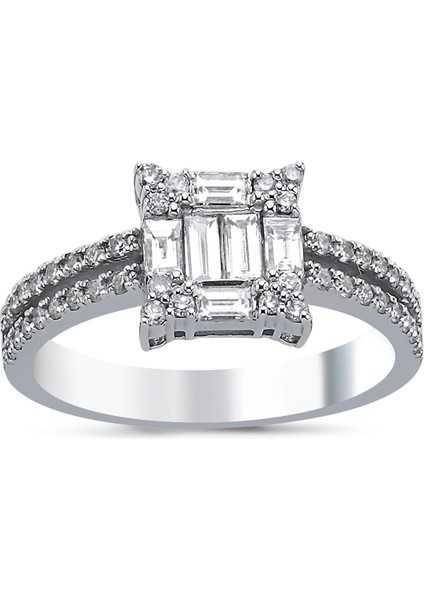 0.63 Ct F-G Vs-Si 3.41 gr 14 K Jwd Baget Yüzük