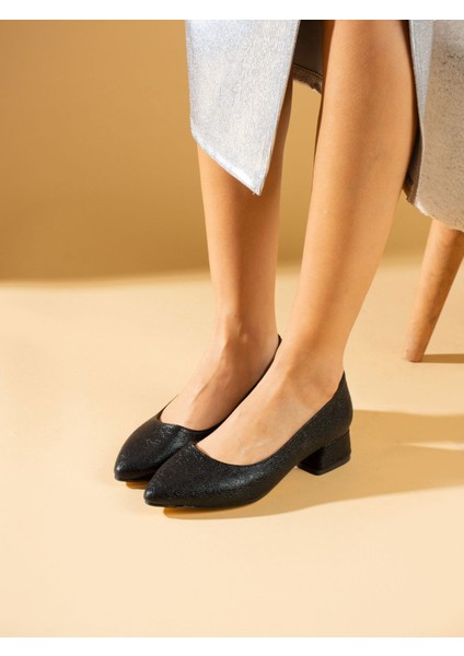 Leon Siyah Kırışık Topuklu Kadın Ayakkabı modelleri