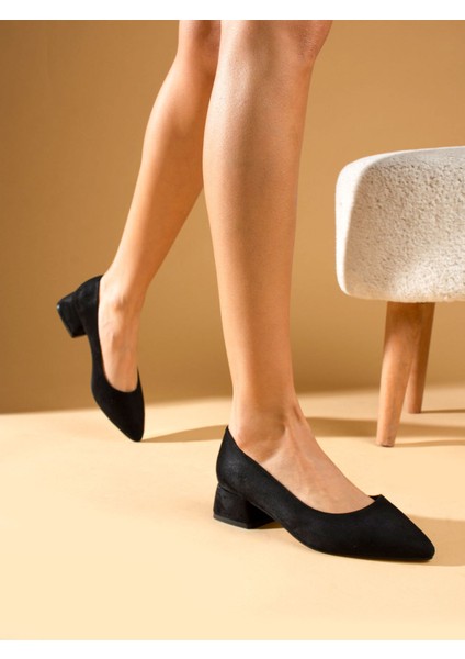 Leon Siyah Süet Topuklu Kadın Ayakkabı modelleri