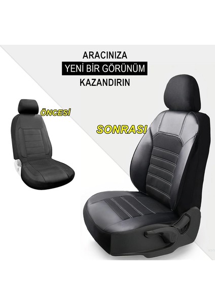 Z&C MAXTECH Üniversal Tüm Araçlara Uyumlu Deri Detaylı Oto Koltuk Kılıfı Seti Tam Takım Black Serisi