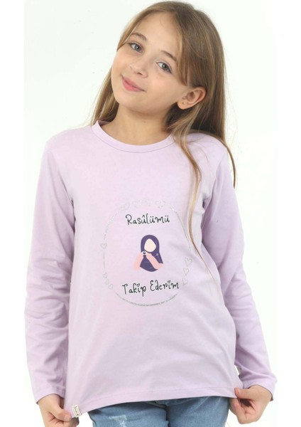 Kız Çocuk Uzun Kollu Tişörtıslami Hijab Baskılı