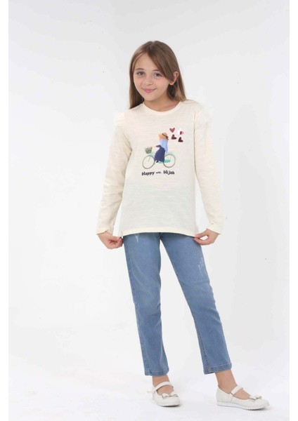 Kız Çocuk Uzun Kollu Tişört Bisiklet Kalp Hijab Baskılı fiyatları