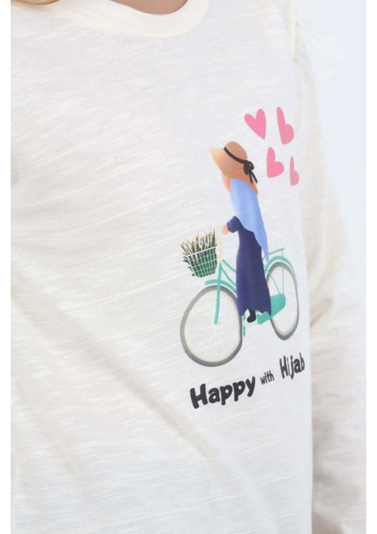 Kız Çocuk Uzun Kollu Tişört Bisiklet Kalp Hijab Baskılı fırsatları