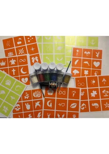 Simli Dövme Glitter Tattoo Kit 10 Tüp Sim 100 Şablon Hediyeli Mega Paket indirimleri