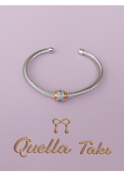 Özel Seri Zirkon Taş Topçuk Silver-Gold Bileklik (Ayarlanabilir)