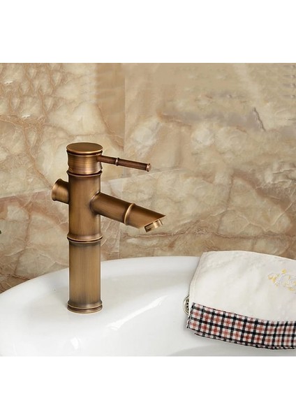 Bambu Model Rustik Antik Lavabo Bataryası Banyo Musluğu Eskitme Lavabo Armatür Otantik Bakır Görünüm fiyatları