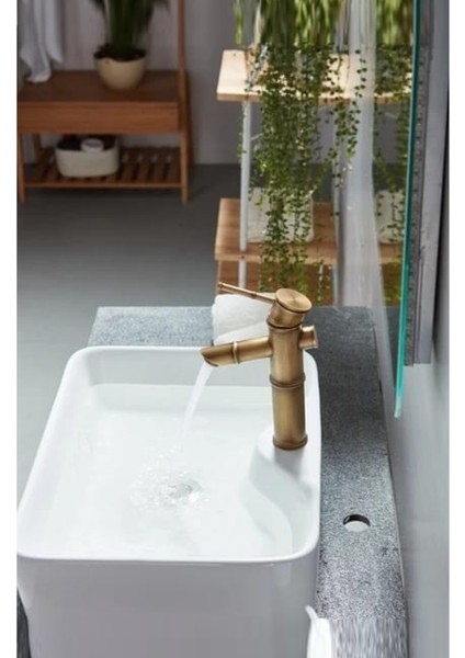 Bambu Model Rustik Antik Lavabo Bataryası Banyo Musluğu Eskitme Lavabo Armatür Otantik Bakır Görünüm modelleri