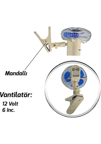 Oto Vantilatör Mandallı Döner Başlıklı Araç Içi Fan 12 Volt modelleri