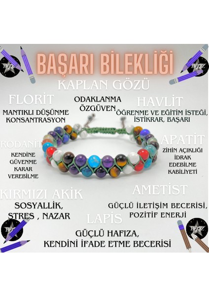 Doğal Taş Başarı Bilekliği 6mm Çift Sıra Ayarlanabilir Ölçü